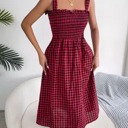 all about you Adults-Women Checked Fit and Flare Polyester Dress-picture-10
