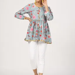 JAIPURRANG Floral Print Puff Sleeve Peplum Top image 3