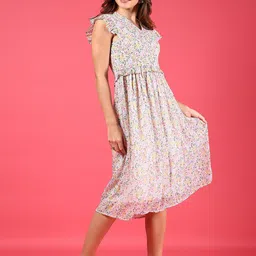 V-Mart Women Floral Printed V-Neck Midi Fit & Flare Dress image 4