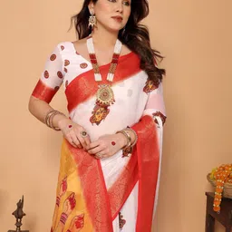 ALMAARI FASHION Ethnic Motifs Printed Pure Linen Handloom Saree image 5