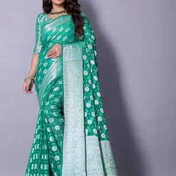PATTARI Green Pure Georgette Woven Design Sarees-picture-32