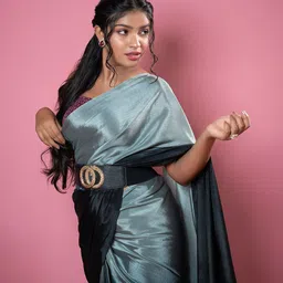 HELLA FASHIONS Ombre Dyed Poly Chiffon Belted Saree image 3