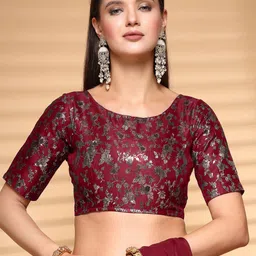 Oomph! Women Non Padded Boat Neck Saree Blouse-image-40