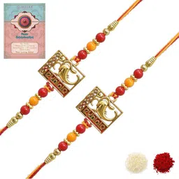 MEIRA JEWELLERY Set Of 2 Designer Beaded Rakhis With Greeting Card & Roli Chawal-picture-18