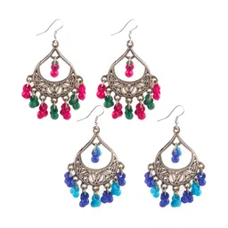 Creative Frogs Set Of 2 Silver Plated Beaded Oxidised Crescent Shaped Chandbalis-image-68