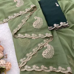 Sitanjali Floral Embroidered Pure Georgette Bagh Saree image 4