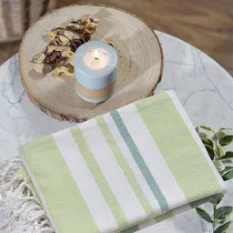 KLOTTHE Green & White Striped Cotton 233 GSM Lightweight 2 Pieces Bath Towels-59InX29.5In image 3