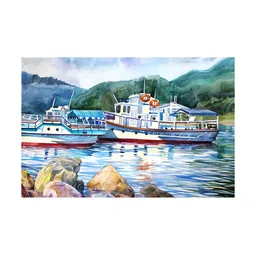 Inephos White And Blue Printed Wood Wall Art-picture-24