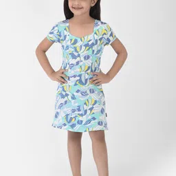 Crimsoune Club Girls Blue Floral Printed Knee Length Dress-image-30