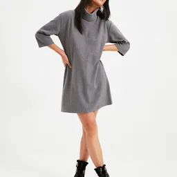 Trendyol Women Grey A-Line High Neck Dress-picture-32