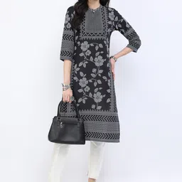 Vishudh Women Black Geometric Printed Keyhole Neck Kurta image 1