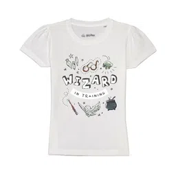 Harry Potter by Wear Your Mind Girls White Typography Printed Pure Cotton T-shirt-image-68