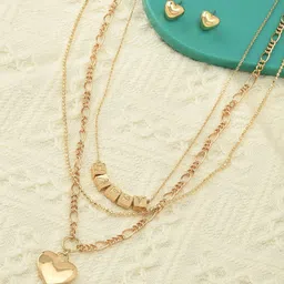 AMI Women Gold-Plated Layered Necklace and Earrings-picture-42