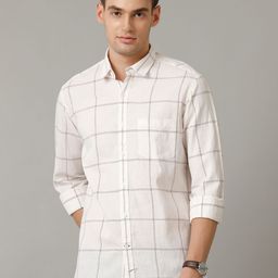 CAVALLO by Linen Club Contemporary Slim Fit Windowpane Checks Spread Collar Casual Shirt-picture-13