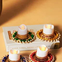 BS AMOR White & Gold Toned 4 Pieces Tealight Candle Holders-image-14