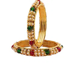 Shining Jewel - By Shivansh Set Of 2 Gold-Plated Green & Red Beaded Bangles-picture-41