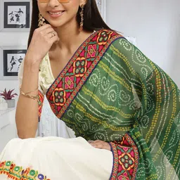 RAJGRANTH Bandhani Kutchi Embroidery Pure Georgette Half and Half Bandhani Saree-picture-37