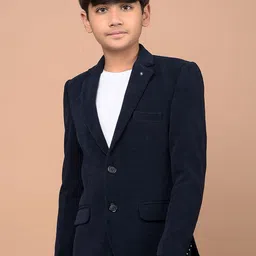 Crimsoune Club Boys Self Design Notched Lapel Single Breasted Regular Fit Blazer-image-1