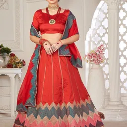 KALINI Thread Work Semi-Stitched Lehenga & Unstitched Blouse With Dupatta-picture-30