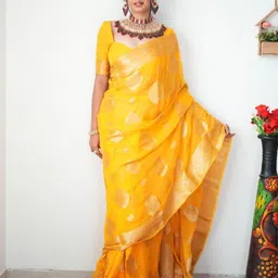 HERE&NOW Woven Design Zari Linen Blend Saree-picture-25