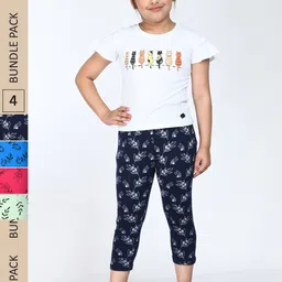 IndiWeaves Girls Pack Of 4 Printed Pure Cotton Capris-picture-22
