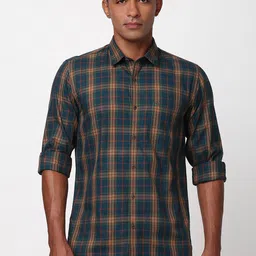 peter england casuals Peter England Men Slim Fit Tartan Checks Spread Collar Casual Shirt-picture-40