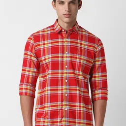 Peter England Casuals Slim Fit Tartan Checks Opaque Cotton Casual Shirt-picture-14