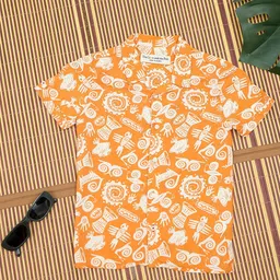 The Lion and The Fish Boys Comfort Printed Cuban Collar Casual Shirt-picture-44