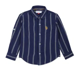 U.S. Polo Assn. Kids Boys Classic Vertical Stripes Spread Collar Cotton Casual Shirt image 1