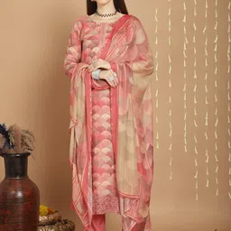 Stylee LIFESTYLE Geometric Printed Sequinned Pure Silk Unstitched Dress Material-picture-41