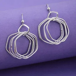 Carlton London Silver-Toned Rhodium-Plated Geometric Shaped Drop Earrings-picture-27