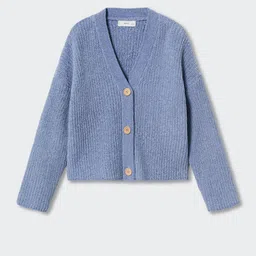Mango Kids Girls Blue Solid V-Neck Cardigan-picture-25