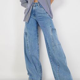 SASSAFRAS Women Wide Leg High-Rise Clean Look Pure Cotton Jeans-picture-1