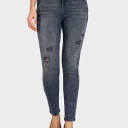 Mast & Harbour Women Grey Skinny Fit Mildly Distressed Heavy Fade Stretchable Jeans-picture-23