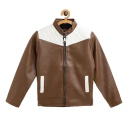 Leather Retail Boys Brown Colourblocked Lightweight Tailored Jacket-picture-14