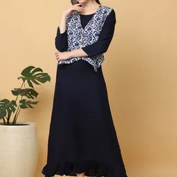 Cora Round Neck A-Line Maxi Ethnic Dress With Printed Jacket-picture-38