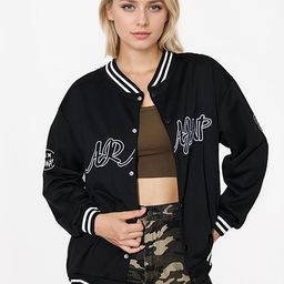 JC Mode Women Stand Collar Typography Printed Casual Varsity Jacket-picture-13