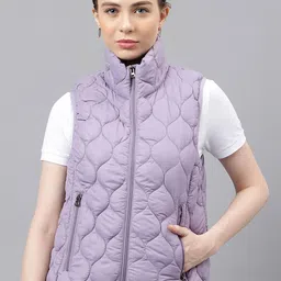 Woodland Self Design Mock Collar Sleeveless Quilted Jacket-picture-41