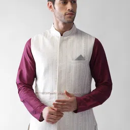 KISAH Men White  Printed Nehru Jacket-picture-32