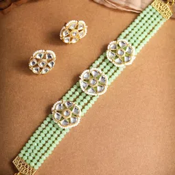 Priyaasi Gold-Plated & Green Kundan Studded & Beaded Handcrafted Jewellery Set-picture-13