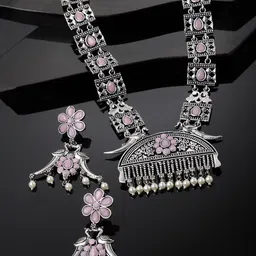 PANASH Silver-Plated Stone-Studded & Beaded Oxidized Jewellery Set-picture-23