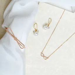 JOKER & WITCH Rose Gold-Plated & White Stone-Studded & Pearl Beaded Jewellery Set-picture-42
