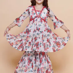 Bitiya by Bhama Girls Floral Printed Empire A-Line Sequinned Kurta with Sharara image 1