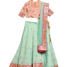Ethnovog Girls GreenPink Printed Made to Measure LehengaBlouse With Dupatta-picture-38