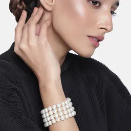 Estele Women Gold-Toned & White Pearls Handcrafted Gold-Plated Link Bracelet-picture-44