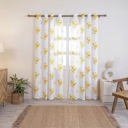HOMEMONDE Yellow & White Set of 2 Floral Sheer Door Curtain-picture-15