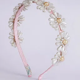 Choko Girls Pink & Off White Beaded Hairband-image-55