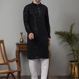 Jompers Ethnic Motifs Embroidered Sequinned Pure Cotton Kurta with Churidar-picture-20