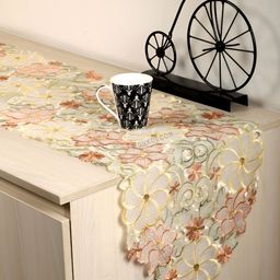 TANLOOMS Brown & Yellow Floral Embroidered Table Runner-picture-4