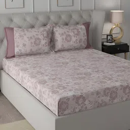 MASPAR backyard patio Peach Colored Floral 200TC Cotton Single Bedsheet With Pillow Cover-picture-30
